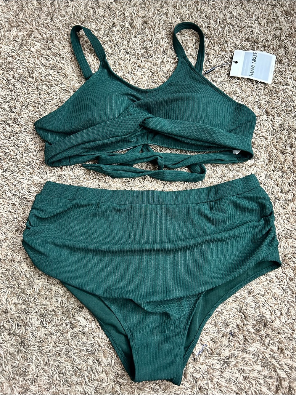 Hanna Nikole NWT Green Ribbed High-Waist Bikini Set Sz 22W